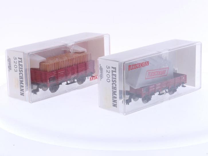 Schaal H0 Fleischmann 5200 & 5203 opengoederenwagons set..., Hobby en Vrije tijd, Modeltreinen | H0, Gelijkstroom, Analoog, Zo goed als nieuw