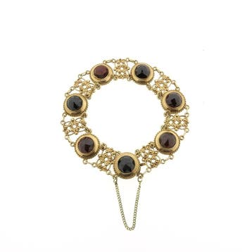 Antiek gouden bootjes armband met granaat (Schakelarmband), Gebruikt, Ophalen of Verzenden, Met edelsteen, Goud