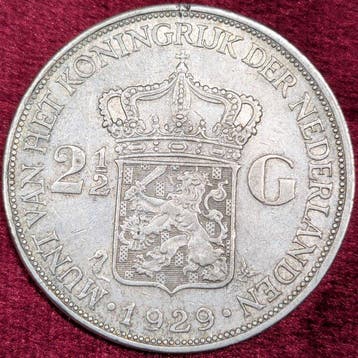 Nederland. Wilhelmina. 2 1/2 Gulden 1929 (Zonder