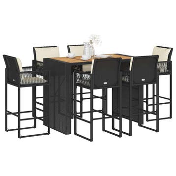 vidaXL 7-delige Tuinbarset met kussens poly rattan acacia, Verzenden, Nieuw, 6 zitplaatsen
