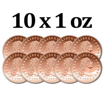 Verenigde Staten. 10 x 1 oz Flowing Hair Liberty 999 Fine