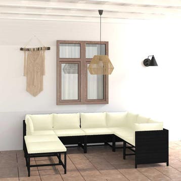 vidaXL 8-delige Loungeset met kussens poly rattan zwart, Tuin en Terras, Tuinsets en Loungesets, Verzenden, Nieuw, Loungeset