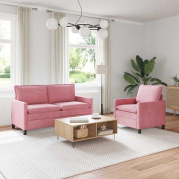 vidaXL Bankstel 2 pcs Roze Fluweel, Huis en Inrichting, Banken | Bankstellen, Verzenden, Nieuw, Stof, Minder dan 150 cm