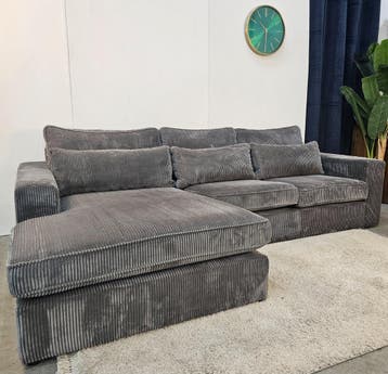 Rib Hoekbank – Ribstof – Grijs - Professioneel Gereinigd, Huis en Inrichting, Banken | Complete zithoeken, Ophalen of Verzenden