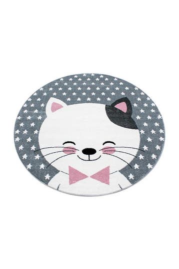 Rond Kindervloerkleed | Kids | Kat | Roze | 120x120 cm, Verzenden, Nieuw