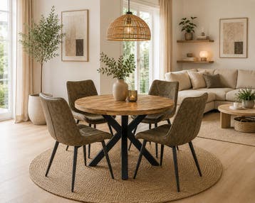 Lars Deal 115cm mango + 4x Houston Hunter, Huis en Inrichting, Stoelen, Ophalen of Verzenden, Nieuw