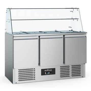 Ecofrost Saladette met glasopstand | RVS | 368L | 3 deurs |, Ophalen of Verzenden, Nieuw
