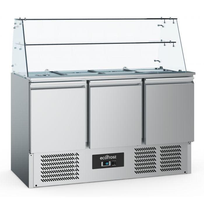 Ecofrost Saladette met glasopstand | RVS | 368L | 3 deurs |, Witgoed en Apparatuur, Koelkasten en IJskasten, Ophalen of Verzenden