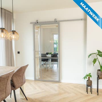 Stalen Schuifdeur Kiezelgrijs 6 Vlaks Maatwerk Helder glas L, Doe-het-zelf en Verbouw, Kozijnen en Schuifpuien, Nieuw, Metaal