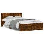 vidaXL Bedframe met hoofdeinde en LED gerookt eikenkleurig, Huis en Inrichting, Slaapkamer | Bedden, Bruin, Verzenden, Nieuw, Twijfelaar