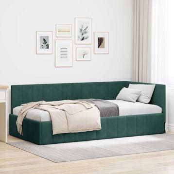 vidaXL Hoekbedframe Donkergroen 90 x 190 cm fluweel, Eenpersoons, Verzenden, Nieuw, Stof