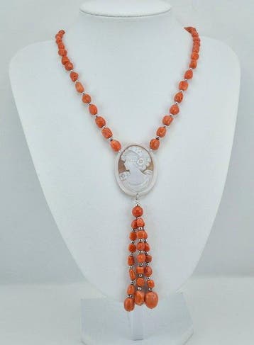 Koraal - Zilver - Halsketting - CORALLO MEDITERRANEO, Antiek en Kunst