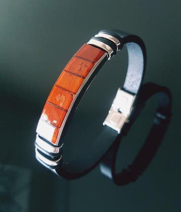 Amber Leren armband met Baltisch amber - vrouwen, mannen,