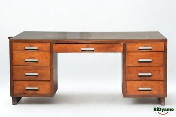 Bureau - Hout, Metaal, Glas - centrale schrijftafel, Antiek en Kunst