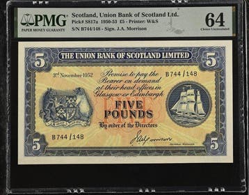 Schotland. - Union Bank of Scotland - 5 Pounds 1952 - Pick