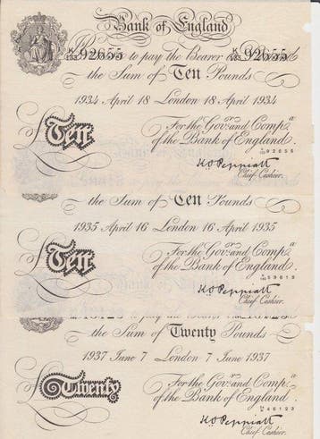 Groot-Brittannië. - 3 banknotes 1931-1938 - All white notes