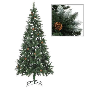 vidaXL Kunstkerstboom met dennenappels en wit glitter 210 cm, Verzenden, Nieuw