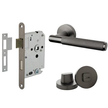 Deurbeslag set met WC-slot en deurklink Luxor antraciet g..., Ophalen of Verzenden, Nieuw, Rvs, Klink of Kruk