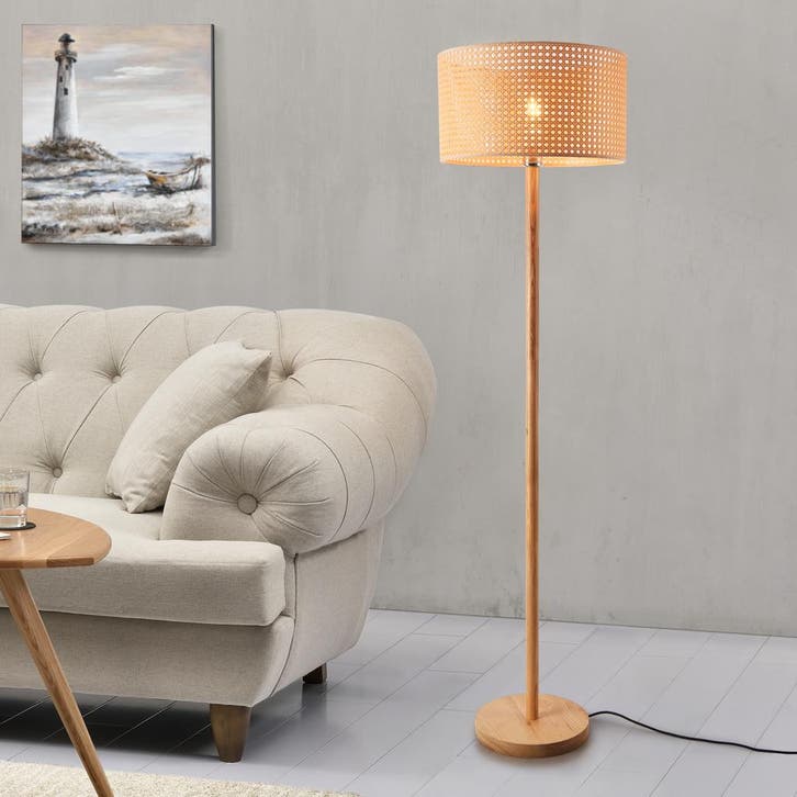 [lux.pro] Staande lamp Rochdale 154 cm E27 houtkleurig en ge, Huis en Inrichting, Lampen | Vloerlampen, Verzenden