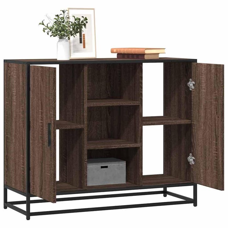 vidaXL Dressoir 92x35x76 cm bewerkt hout bruin eikenkleurig, Huis en Inrichting, Kasten | Dressoirs, Nieuw, Overige houtsoorten