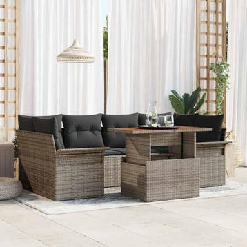 vidaXL Tuin Sofa Set 7 st Grijs, Verzenden, Nieuw, Rotan, 7 zitplaatsen