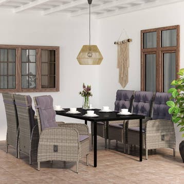 vidaXL 7-delige Tuinset met kussens grijs en zwart, Verzenden, Nieuw, 6 zitplaatsen, Tuinset