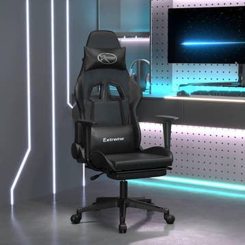 vidaXL Massage gamestoel met voetensteun kunstleer zwart, Verzenden, Nieuw, Zwart