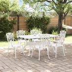 vidaXL Tuin eettafelset 7 pcs Wit Aluminium, Verzenden, Nieuw, Aluminium