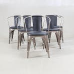 Stoel (6) - Tolix-stijl fauteuil - Staal, Synthetisch leder