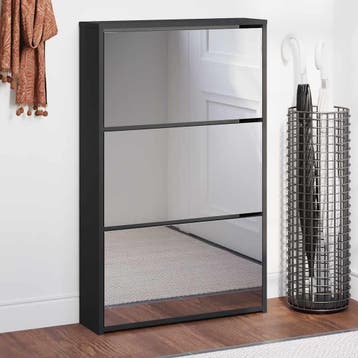 vidaXL Schoenenkast met spiegel 3-laags zwart 63x17x102,5 cm, Verzenden, Nieuw