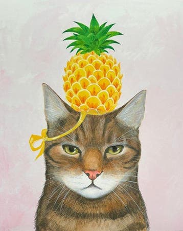 Isabelle Brent - “Pineapple Hat on the Cat”. - 40 x 32 cm.