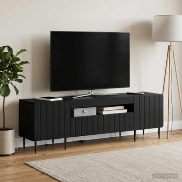 vidaXL LED tv-meubel ZWOLLE 153 x 35 x 43 cm Zwart Bewerkt, Minder dan 50 cm, Verzenden, Nieuw, Minder dan 100 cm