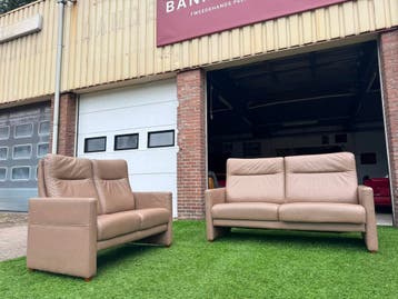 Bank Sofitalia senioren 2,5+2 zit bankstel  leer verstelbaar, Design, 150 tot 200 cm, Zo goed als nieuw, Rechte bank