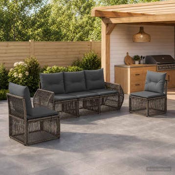 vidaXL Tuinbankenset 5 st Grijs en Donkergrijs poly rattan, Verzenden, Nieuw, 5 zitplaatsen