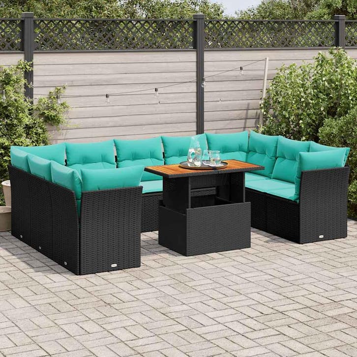 vidaXL 10-delige Loungeset met kussens poly rattan zwart, Tuin en Terras, Tuinsets en Loungesets, Loungeset, Nieuw, Rotan, Verzenden