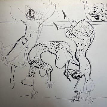 Yves Ganne (1931-2019) - Les clowns acrobates, cirque, danse, Antiek en Kunst