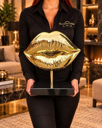 Decoratief ornament - XL Gold Lips - Marble