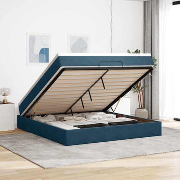 vidaXL Ottoman bed met matras 180x200 cm fluweel donkerblauw, Huis en Inrichting, Slaapkamer | Bedden, Eenpersoons, Nieuw, 80 cm