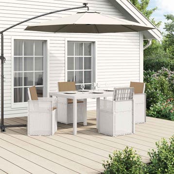 vidaXL Tuin eettafelset 5 st Wit en Taupe PP, Verzenden, Nieuw, Textileen, 5 zitplaatsen