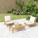 vidaXL Tuinstoelen 2 st met crèmewitte kussens bamboe, Verzenden, Nieuw, Hout, Tuinset