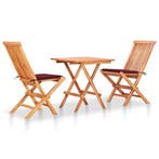 vidaXL 3-delige Bistroset met wijnrode kussens massief, Tuin en Terras, Verzenden, Nieuw, Teakhout, 3 zitplaatsen