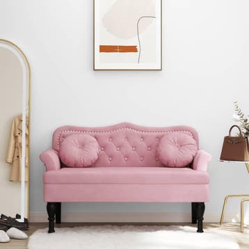 vidaXL Bankje met kussens 120,5x65x75 cm fluweel roze, Huis en Inrichting, Verzenden, Nieuw, Stof, Minder dan 150 cm
