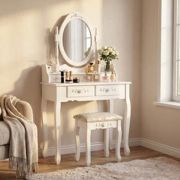 Shabby Chic Kaptafel Spiegel Kruk | Premium | OP=OP, Ophalen of Verzenden, Met wielen, Nieuw