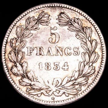 Frankrijk. Louis Philippe I. 5 Francs 1834-W, Lille (Zonder