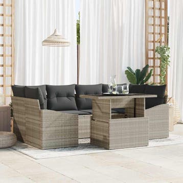 vidaXL Tuin Sofa Set 7 st Lichtgrijs poly rattan, Verzenden, Nieuw, Rotan, 7 zitplaatsen