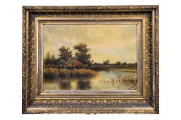 Polderlandschap - Pieter Johannes Mak (1842-1929), Doek, Ophalen of Verzenden, Landschap, Olieverf