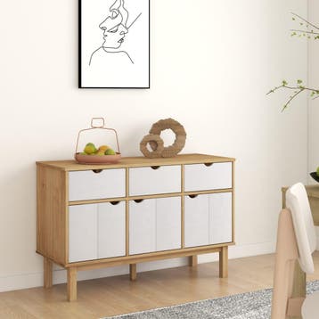 vidaXL Dressoir OTTA 114x43x73,5 cm massief grenenhout bruin, 100 tot 150 cm, Verzenden, Nieuw, Grenenhout