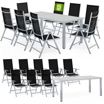 Tuinset Bern 9-delig Zilver Aluminium Matglas, Tuin en Terras, Tuinsets en Loungesets, Verzenden, Nieuw