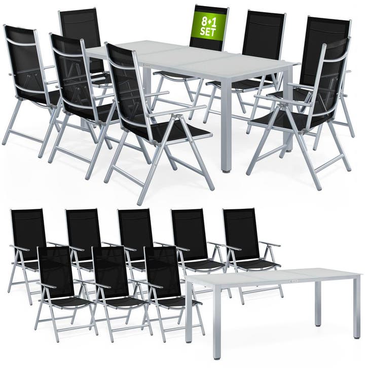Tuinset Bern 9-delig Zilver Aluminium Matglas, Tuin en Terras, Tuinsets en Loungesets, Nieuw, Verzenden