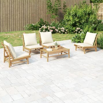 vidaXL 5-delige Loungeset met kussens bamboe crèmewit, Tuin en Terras, Tuinsets en Loungesets, Verzenden, Nieuw, Hout, Loungeset